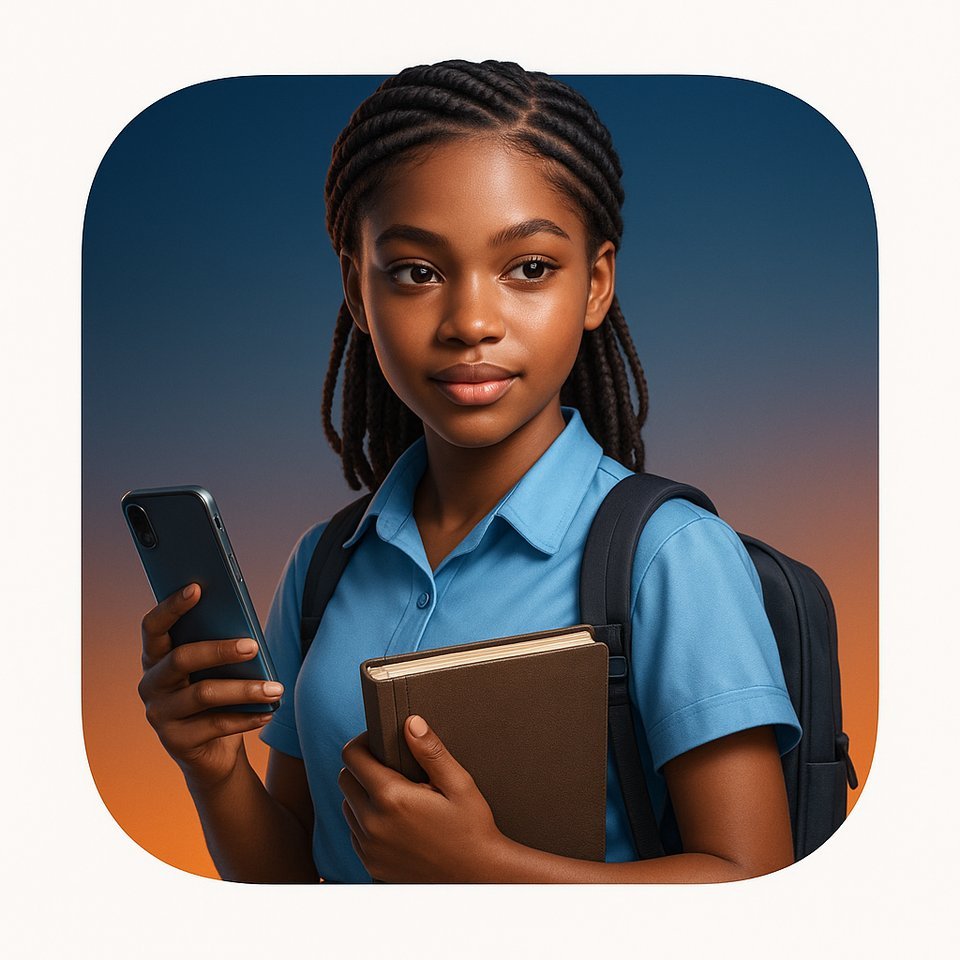 Logo officiel de Horizon Class : une jeune fille écolière tenant un smartphone et des cahiers.